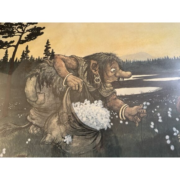 Vintage Rolf Lidberg Troll Art ‘Night On The Marsh/Cotton Grass” Print Framed - Picture 4 of 11